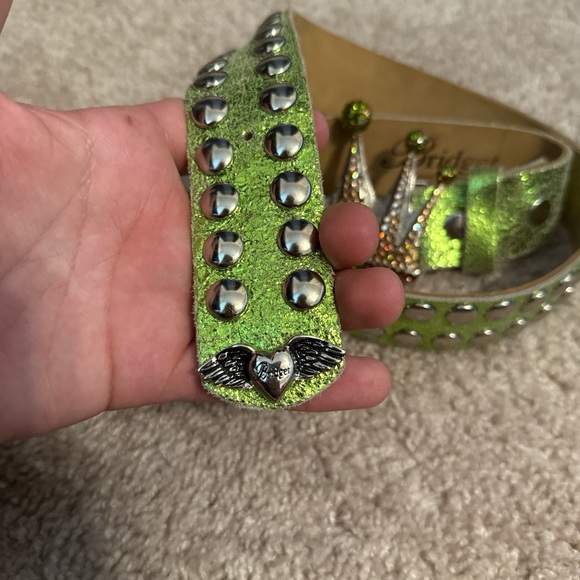 Bridget Mcbling Green Studded Belt with Crown Buckle - Picture 2 of 5